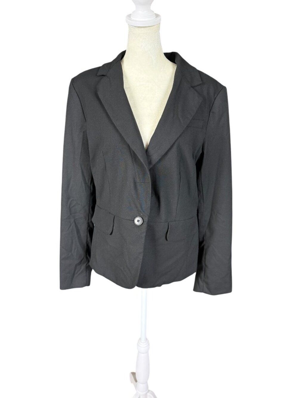 New York & Company stretch black long sleeve collared lined blazer 12 average